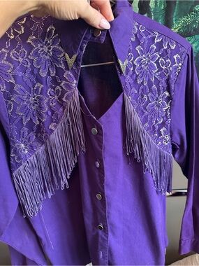 Purple Western Fringe Button-Up Shirt